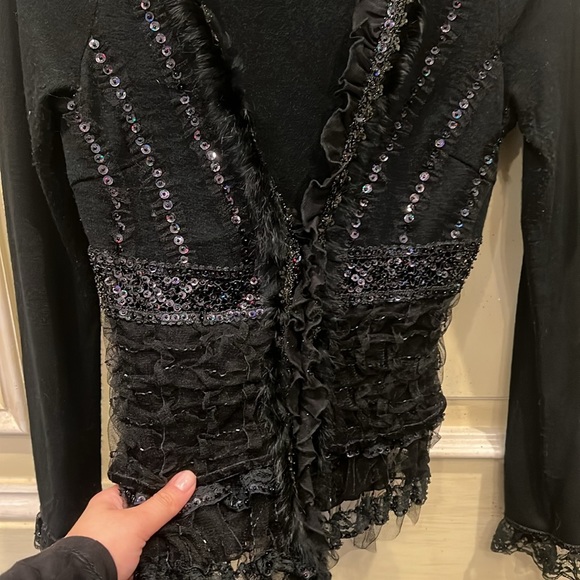 Women Black Faux Fur and Sequence Top Size M - Picture 2 of 5